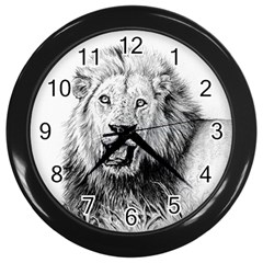 Lion Wildlife Art And Illustration Pencil Wall Clocks (black) by Celenk