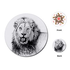 Lion Wildlife Art And Illustration Pencil Playing Cards (round)  by Celenk