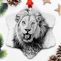 Lion Wildlife Art And Illustration Pencil Snowflake Ornament (two Sides) by Celenk