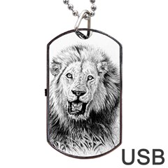 Lion Wildlife Art And Illustration Pencil Dog Tag Usb Flash (one Side) by Celenk