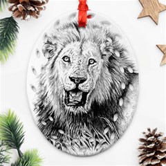 Lion Wildlife Art And Illustration Pencil Ornament (oval Filigree) by Celenk