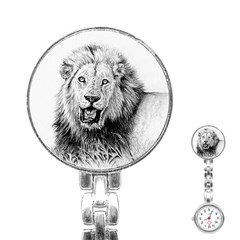 Lion Wildlife Art And Illustration Pencil Stainless Steel Nurses Watch by Celenk