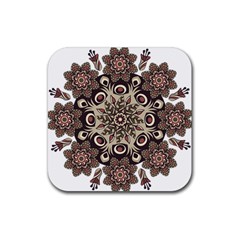 Mandala Pattern Round Brown Floral Rubber Coaster (square)  by Celenk