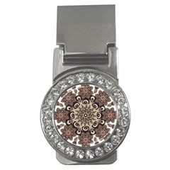 Mandala Pattern Round Brown Floral Money Clips (cz)  by Celenk