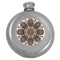 Mandala Pattern Round Brown Floral Round Hip Flask (5 Oz) by Celenk