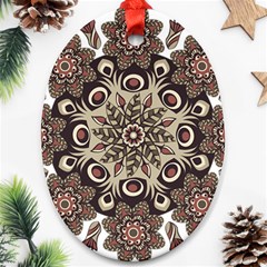 Mandala Pattern Round Brown Floral Oval Ornament (two Sides) by Celenk