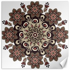 Mandala Pattern Round Brown Floral Canvas 12  X 12   by Celenk