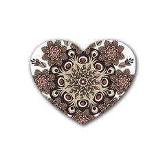 Mandala Pattern Round Brown Floral Rubber Coaster (heart) 