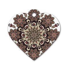 Mandala Pattern Round Brown Floral Dog Tag Heart (two Sides) by Celenk