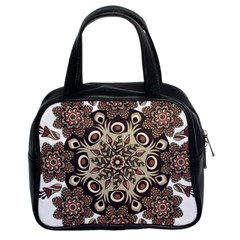 Mandala Pattern Round Brown Floral Classic Handbags (2 Sides) by Celenk