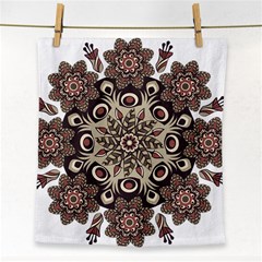 Mandala Pattern Round Brown Floral Face Towel by Celenk