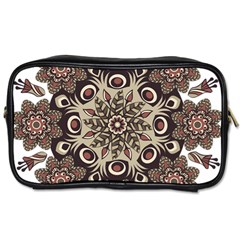 Mandala Pattern Round Brown Floral Toiletries Bags by Celenk