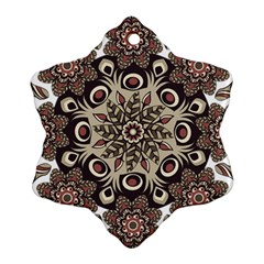 Mandala Pattern Round Brown Floral Snowflake Ornament (two Sides) by Celenk