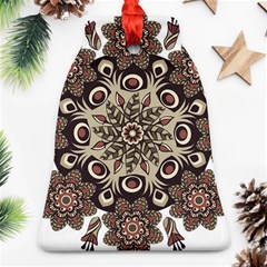 Mandala Pattern Round Brown Floral Bell Ornament (two Sides) by Celenk