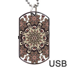 Mandala Pattern Round Brown Floral Dog Tag Usb Flash (two Sides) by Celenk