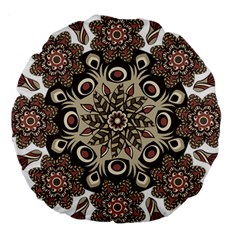 Mandala Pattern Round Brown Floral Large 18  Premium Round Cushions by Celenk