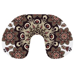 Mandala Pattern Round Brown Floral Travel Neck Pillows by Celenk