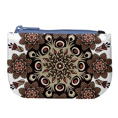 Mandala Pattern Round Brown Floral Large Coin Purse