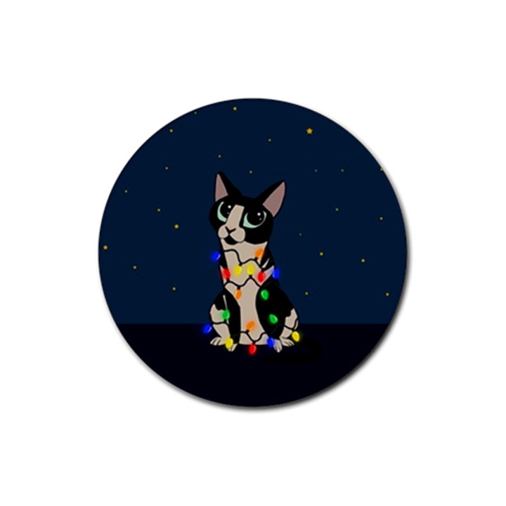 Meowy Christmas Rubber Coaster (Round) 