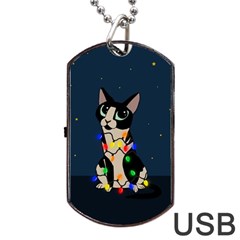 Meowy Christmas Dog Tag Usb Flash (one Side) by Valentinaart