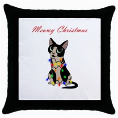 Meowy Christmas Throw Pillow Case (black) by Valentinaart