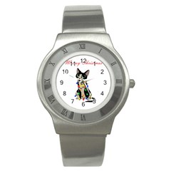 Meowy Christmas Stainless Steel Watch by Valentinaart