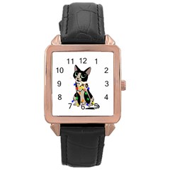 Meowy Christmas Rose Gold Leather Watch 