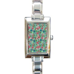 Vintage Christmas Hand-painted Ornaments In Multi Colors On Teal Rectangle Italian Charm Watch by PodArtist