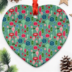 Vintage Christmas Hand-painted Ornaments In Multi Colors On Teal Ornament (heart) by PodArtist