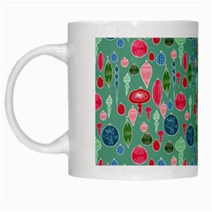 Vintage Christmas Hand-painted Ornaments In Multi Colors On Teal White Mugs by PodArtist