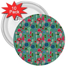 Vintage Christmas Hand-painted Ornaments In Multi Colors On Teal 3  Buttons (10 Pack)  by PodArtist