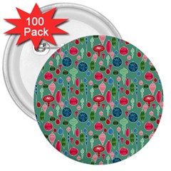 Vintage Christmas Hand-painted Ornaments In Multi Colors On Teal 3  Buttons (100 Pack)  by PodArtist