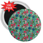 Vintage Christmas Hand-painted Ornaments in Multi Colors on Teal 3  Magnets (100 pack) Front