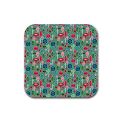 Vintage Christmas Hand-painted Ornaments In Multi Colors On Teal Rubber Square Coaster (4 Pack)  by PodArtist