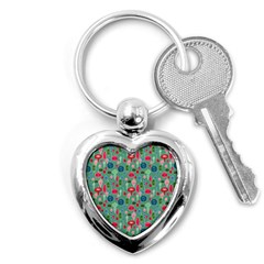 Vintage Christmas Hand-painted Ornaments In Multi Colors On Teal Key Chains (heart)  by PodArtist