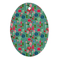 Vintage Christmas Hand-painted Ornaments In Multi Colors On Teal Oval Ornament (two Sides) by PodArtist