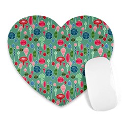 Vintage Christmas Hand-painted Ornaments In Multi Colors On Teal Heart Mousepads by PodArtist