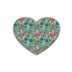 Vintage Christmas Hand-painted Ornaments In Multi Colors On Teal Heart Coaster (4 Pack)  by PodArtist