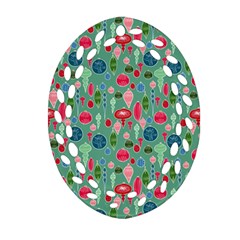 Vintage Christmas Hand-painted Ornaments In Multi Colors On Teal Oval Filigree Ornament (two Sides) by PodArtist