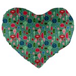 Vintage Christmas Hand-painted Ornaments in Multi Colors on Teal Large 19  Premium Heart Shape Cushions Front