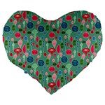 Vintage Christmas Hand-painted Ornaments in Multi Colors on Teal Large 19  Premium Heart Shape Cushions Back