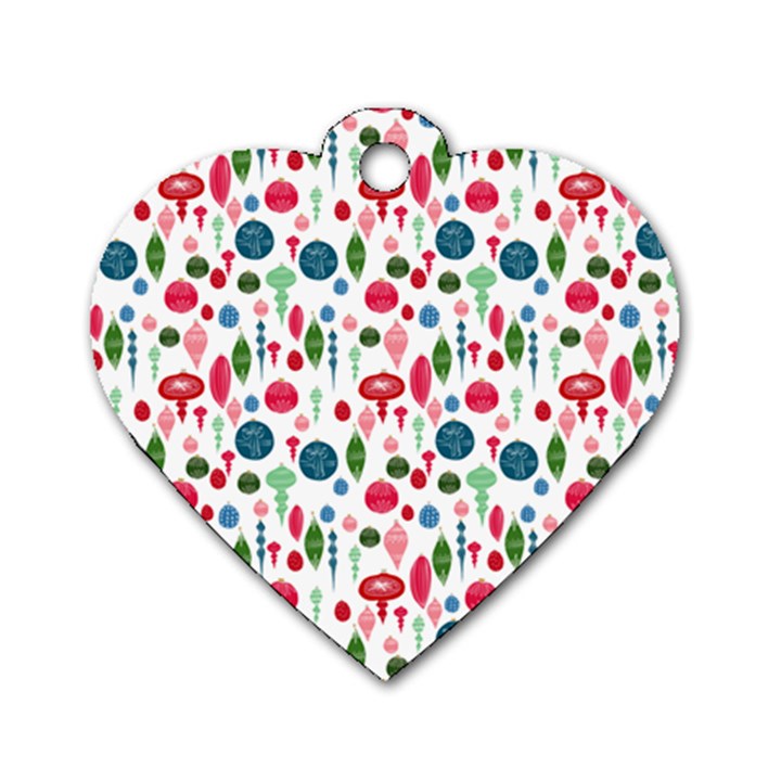 Vintage Christmas Hand-painted Ornaments in Multi Colors on White Dog Tag Heart (Two Sides)