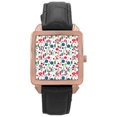 Vintage Christmas Hand-painted Ornaments In Multi Colors On White Rose Gold Leather Watch  by PodArtist