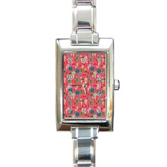 Vintage Christmas Hand-painted Ornaments In Multi Colors On Rose Rectangle Italian Charm Watch by PodArtist