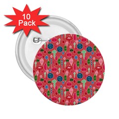 Vintage Christmas Hand-painted Ornaments In Multi Colors On Rose 2 25  Buttons (10 Pack)  by PodArtist