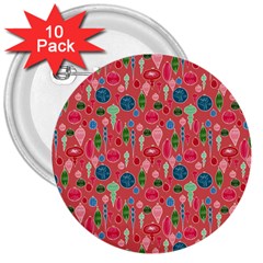 Vintage Christmas Hand-painted Ornaments In Multi Colors On Rose 3  Buttons (10 Pack)  by PodArtist