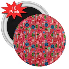 Vintage Christmas Hand-painted Ornaments In Multi Colors On Rose 3  Magnets (10 Pack)  by PodArtist