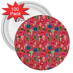 Vintage Christmas Hand-painted Ornaments In Multi Colors On Rose 3  Buttons (100 Pack)  by PodArtist