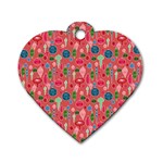 Vintage Christmas Hand-painted Ornaments in Multi Colors on Rose Dog Tag Heart (Two Sides) Front