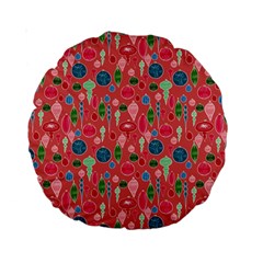 Vintage Christmas Hand-painted Ornaments In Multi Colors On Rose Standard 15  Premium Round Cushions by PodArtist